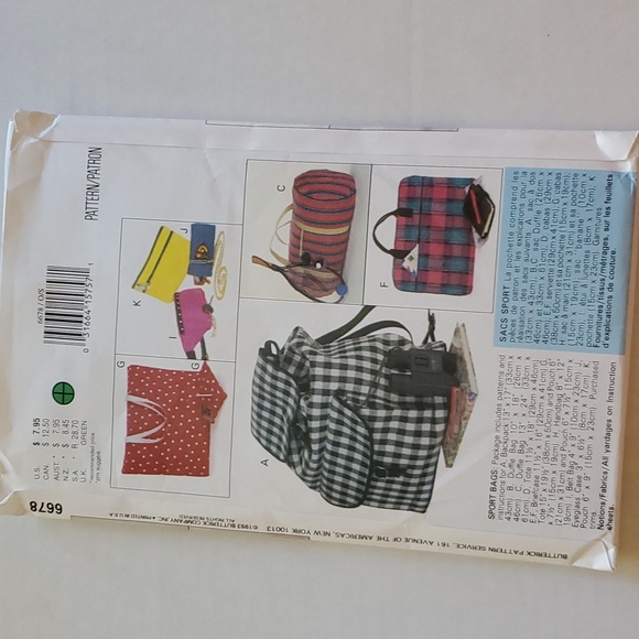 Vintage - Butterick Pattern- Sport a New Bag #6678 - Picture 2 of 2